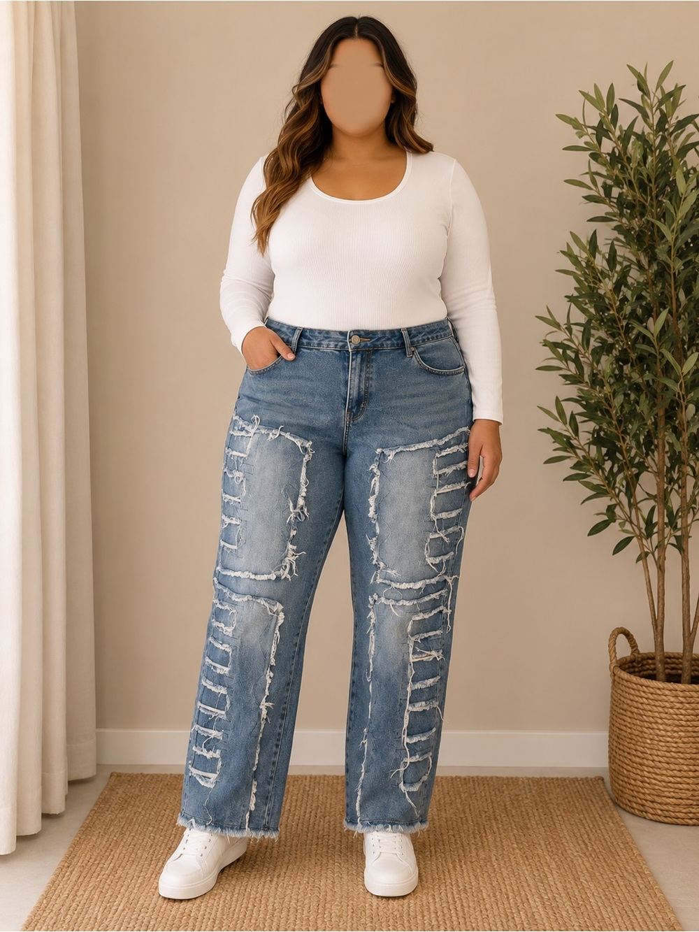 HME Light Blue Distressed Straight Leg Jeans